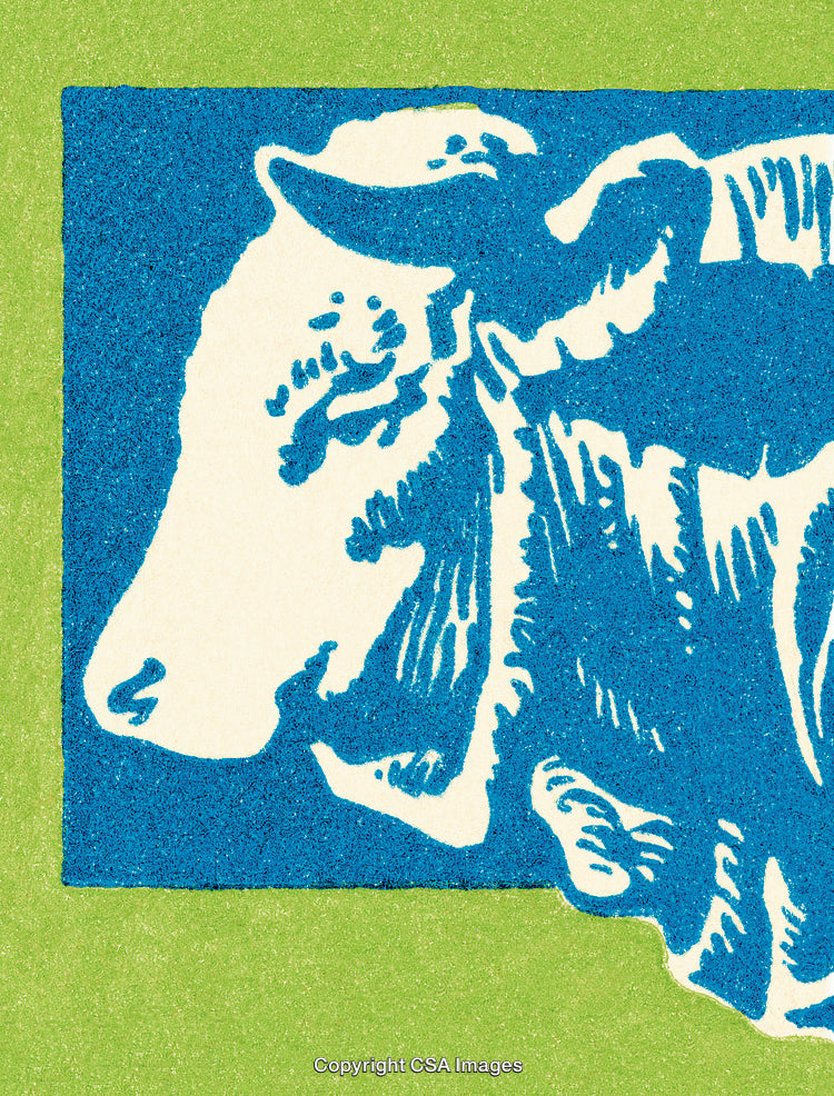 Colorful Graphic Image of a Cow Illustration on Vibrant Green Background