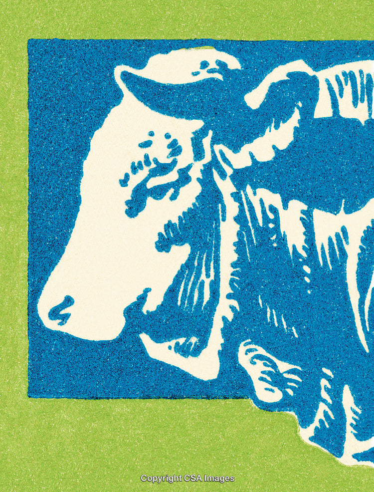 Colorful Graphic Image of a Cow Illustration on Vibrant Green Background