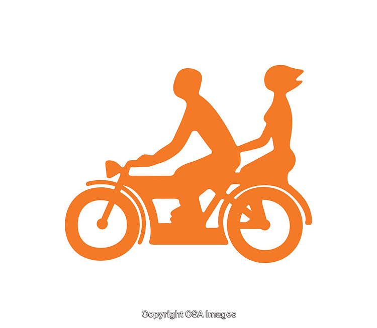 Silhouette Illustration of Two People Riding a Motorcycle Together