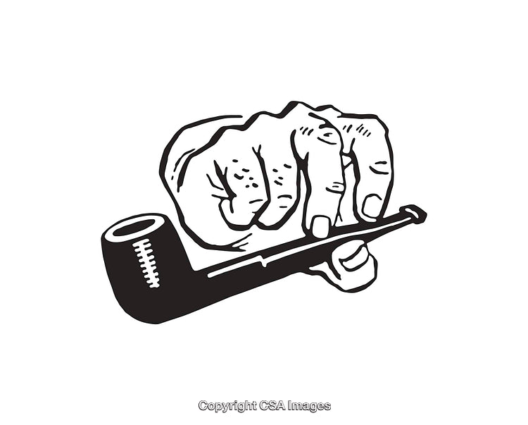 Black And White Line Art Illustration of Hand Holding a Pipe