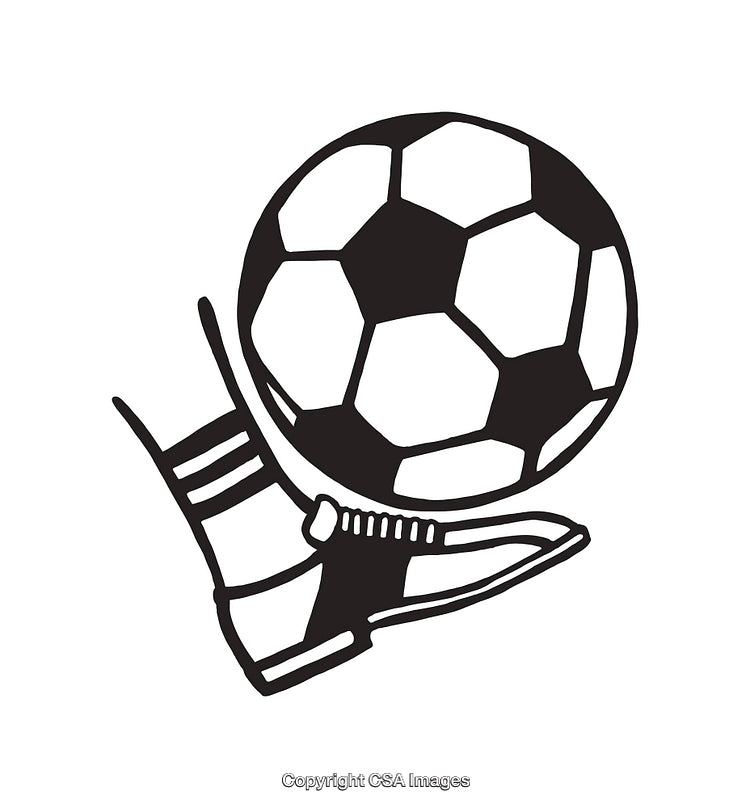 Black and White Line Illustration of Soccer Ball and Sports Shoe Design