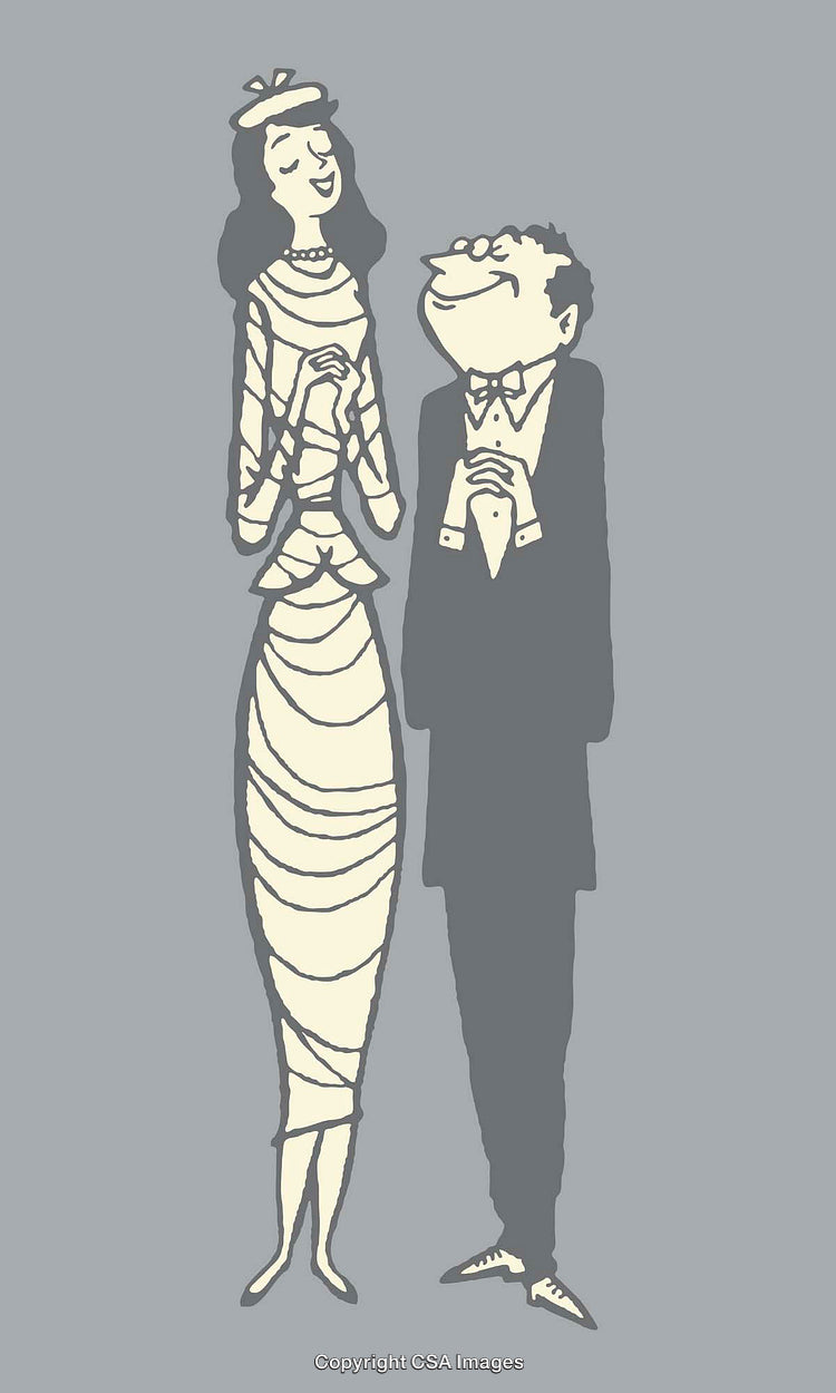 Vintage Wedding Couple Illustration on Gray Background Art