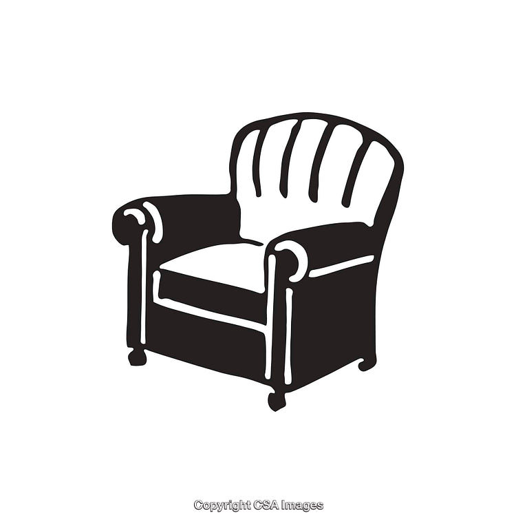Black and White Line Art of a Vintage Armchair Design