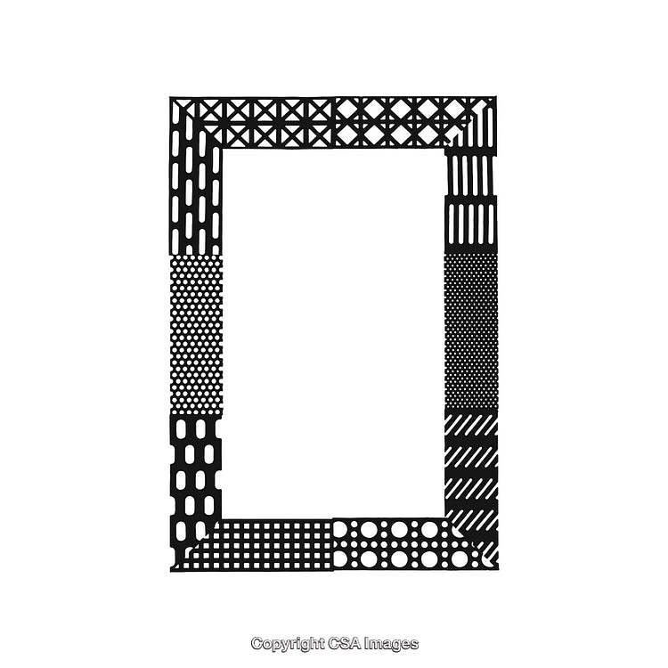Black and White Patterned Frame with Geometric Designs on Transparent Background