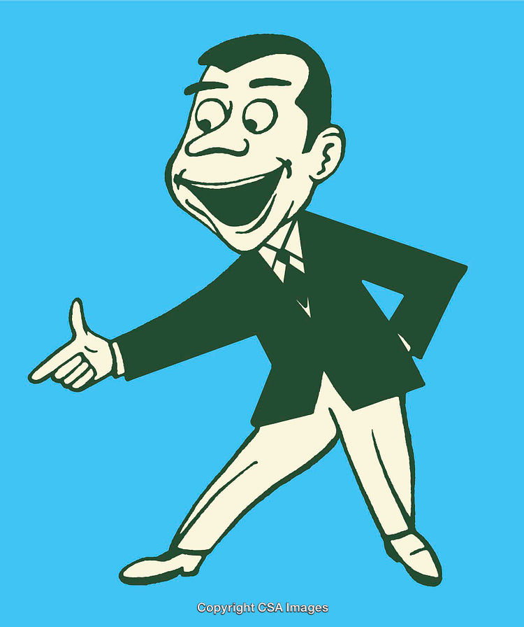 Retro Styled Cartoon Businessman in Blue Background Illustration