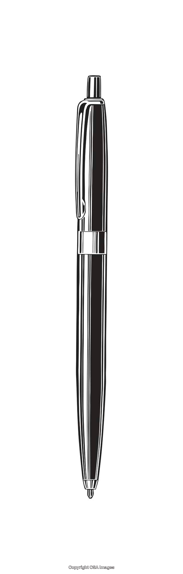 Black and White Line Art Illustration of a Ballpoint Pen