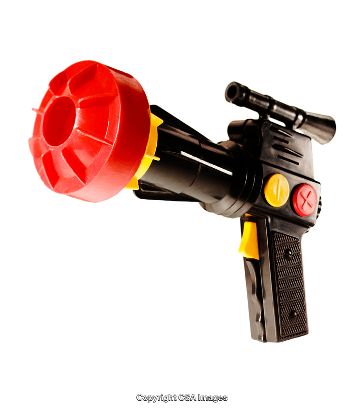 Colorful Plastic Toy Space Gun Isolated on White Background