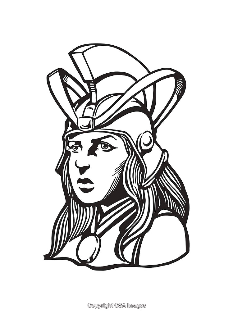 Black and White Line Art of a Warrior Woman with Helmet