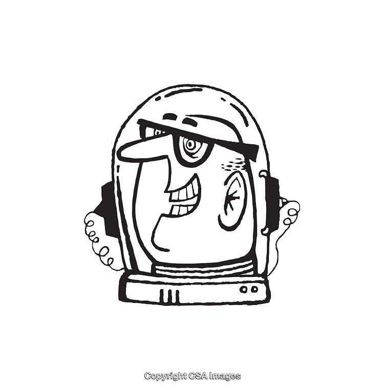 Cartoon Style Black And White Astronaut Line Drawing With Expressive Features