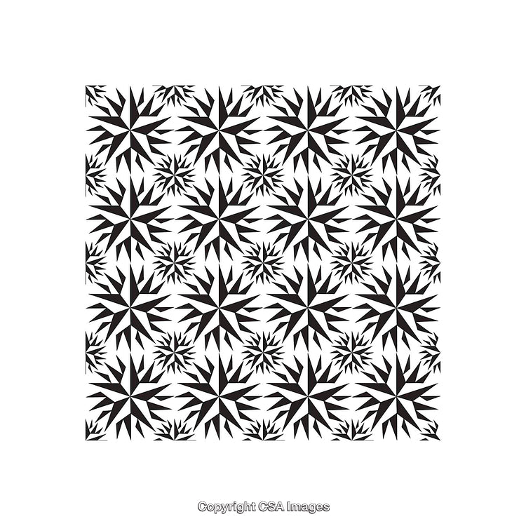 Seamless Black and White Pattern with Abstract Star Shapes