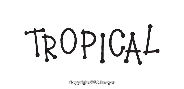 Black and White Hand-Drawn Text Illustration for Tropical Themes