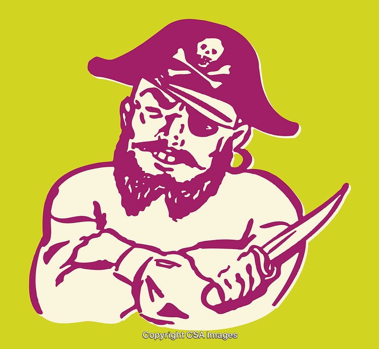Bold Line Art Illustration of a Pirate Character Holding a Knife