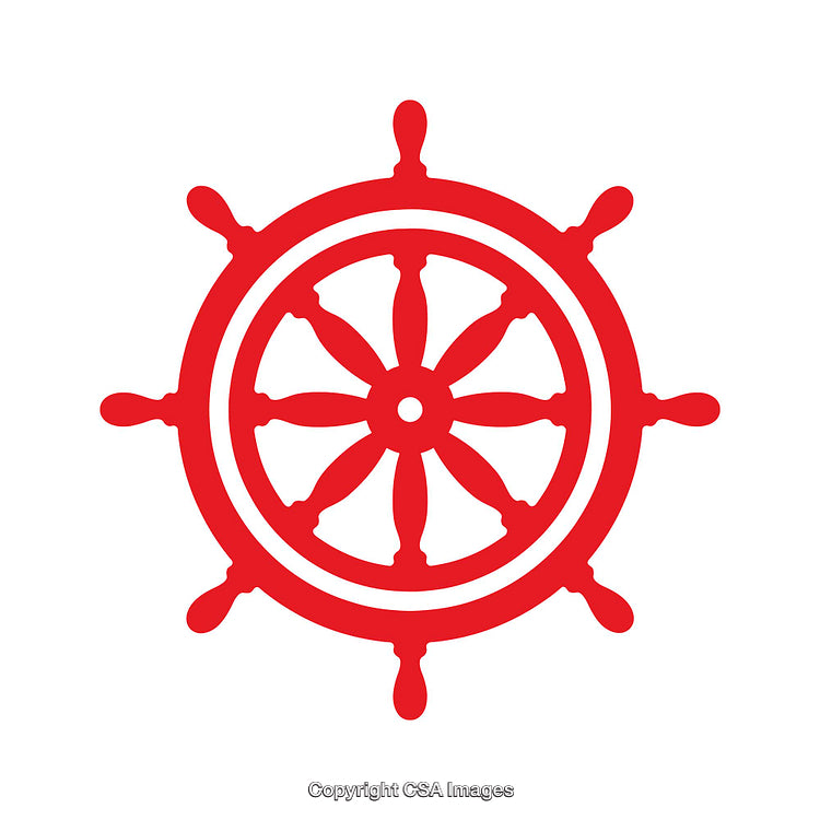 Red Nautical Steering Wheel Icon for Maritime and Navigation Themes