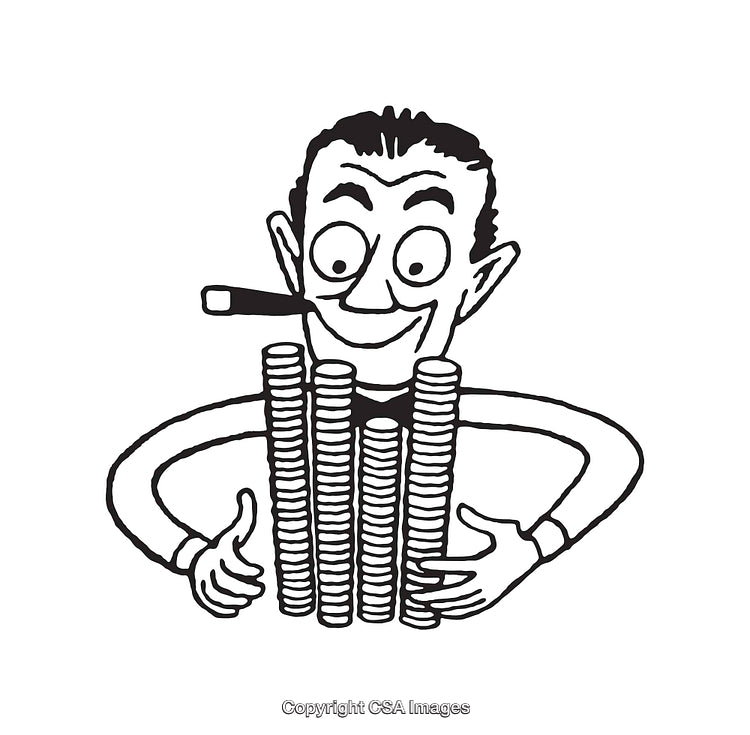 Black and White Cartoon Illustration of Wealth and Prosperity Concept