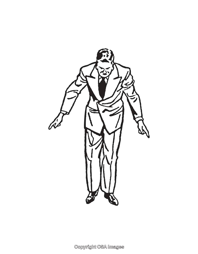 Black and White Illustration of a Man in a Suit Bowing