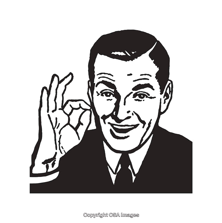 Retro Vintage Style Illustration of Cheerful Man Making OK Sign