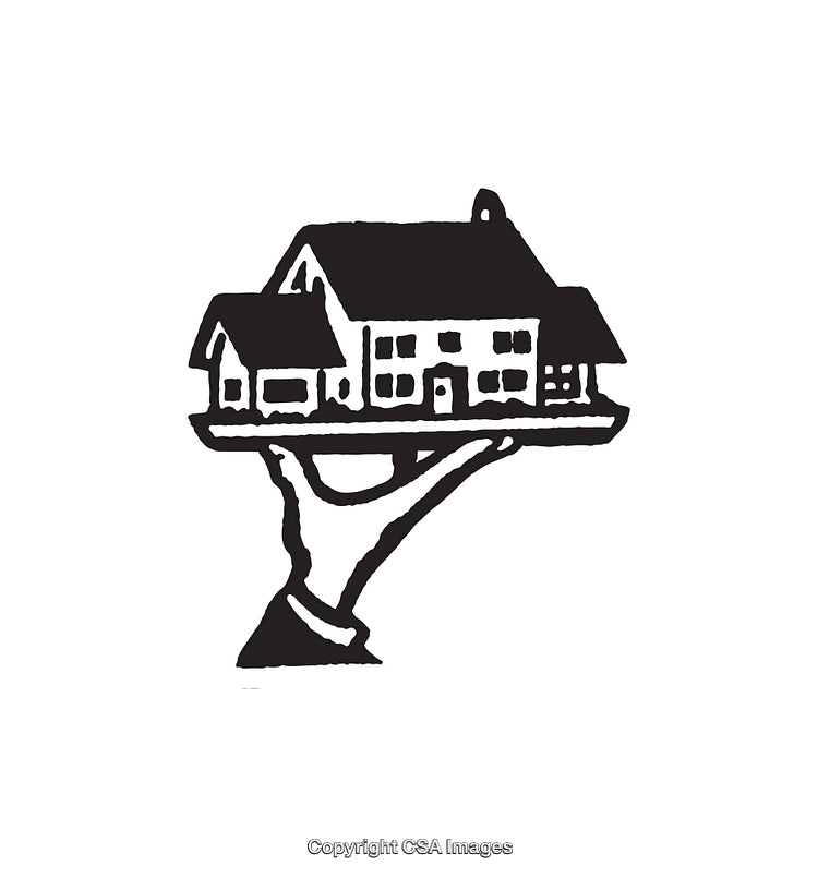 Black and White Line Art of House on a Raised Hand
