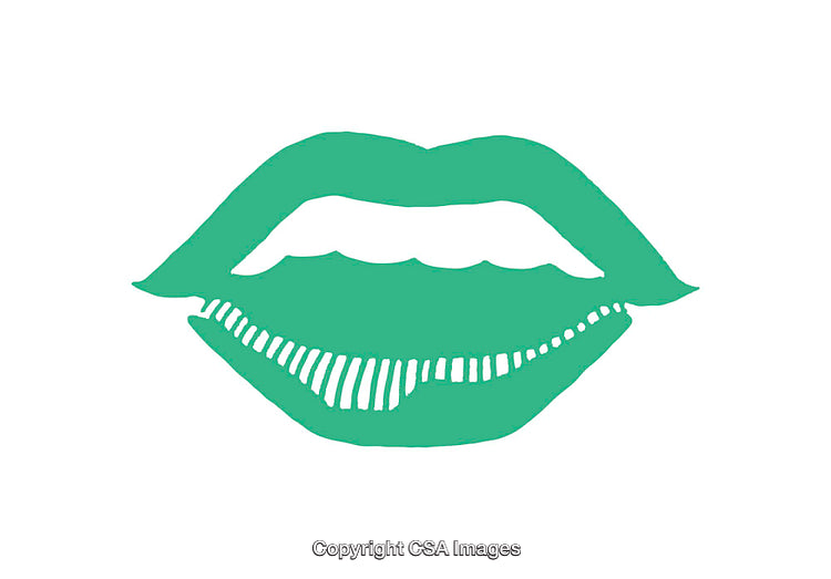 Green Stylized Lips Icon with Teeth on White Background