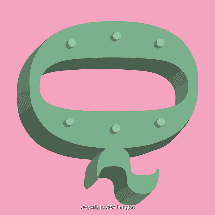 Green Letter Q on Pink Background with Modern Design Elements