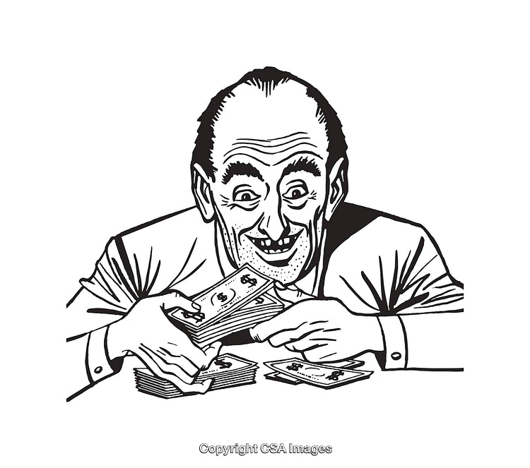 Black and White Line Art Illustration of a Person Holding Money