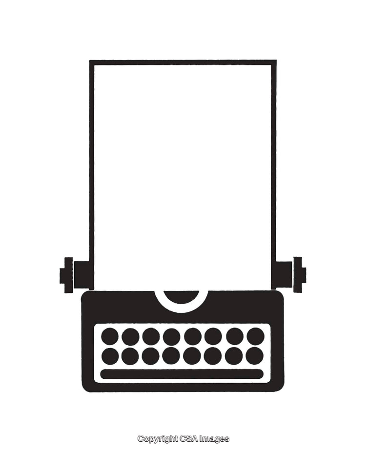 Minimalist Black and White Typewriter Line Art with Blank Paper Sheet