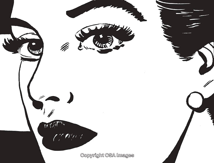 Black and White Illustration of a Woman's Thoughtful Expression