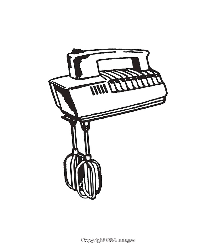 Vintage Black and White Line Art of a Kitchen Hand Mixer