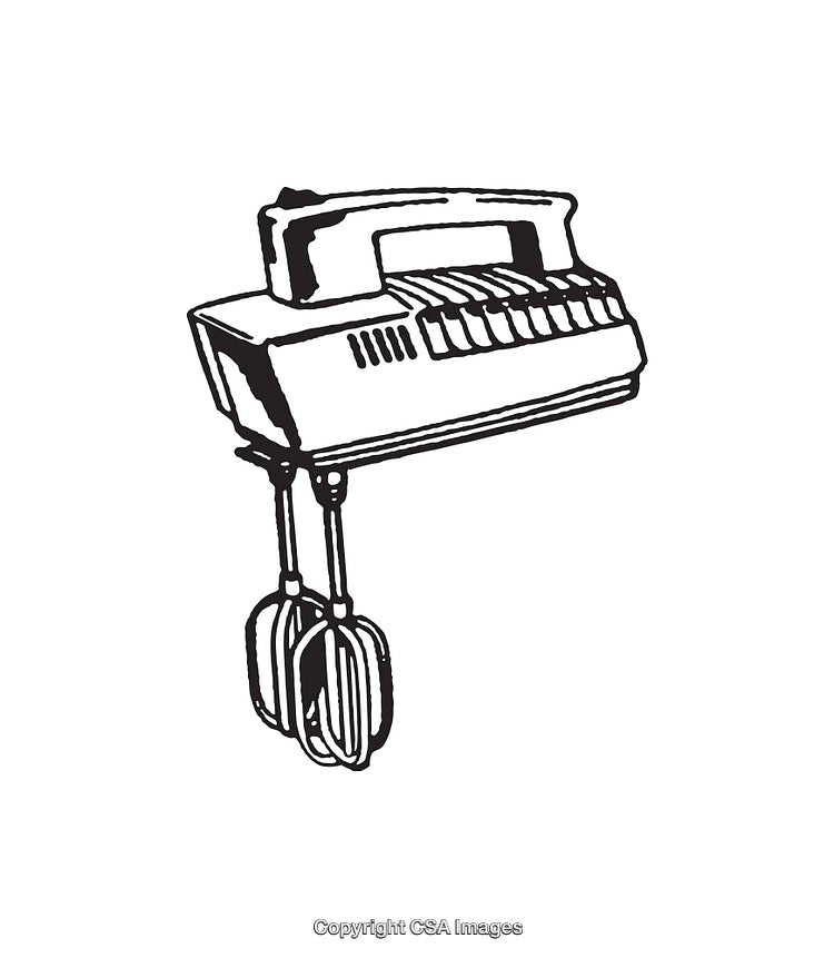 Vintage Black and White Line Art of a Kitchen Hand Mixer