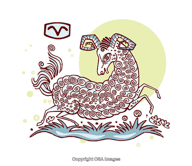 Stylized Aries Zodiac Illustration with Artistic Ram Motif