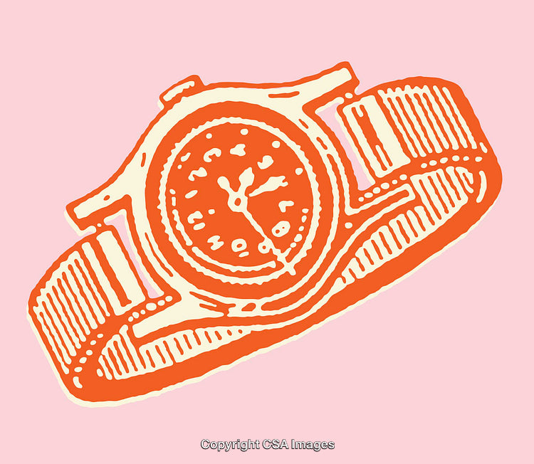 Colorful Line Art Illustration of a Wristwatch on a Vibrant Background