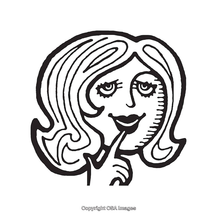 Whimsical Black and White Line Art of a Woman With Cheerful Expression