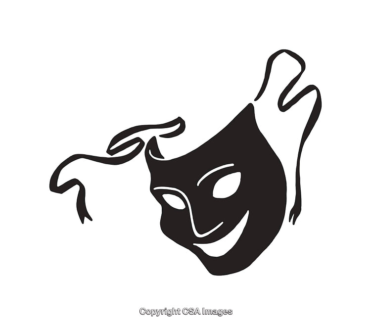 Black And White Illustration of a Smiling Mask Symbol