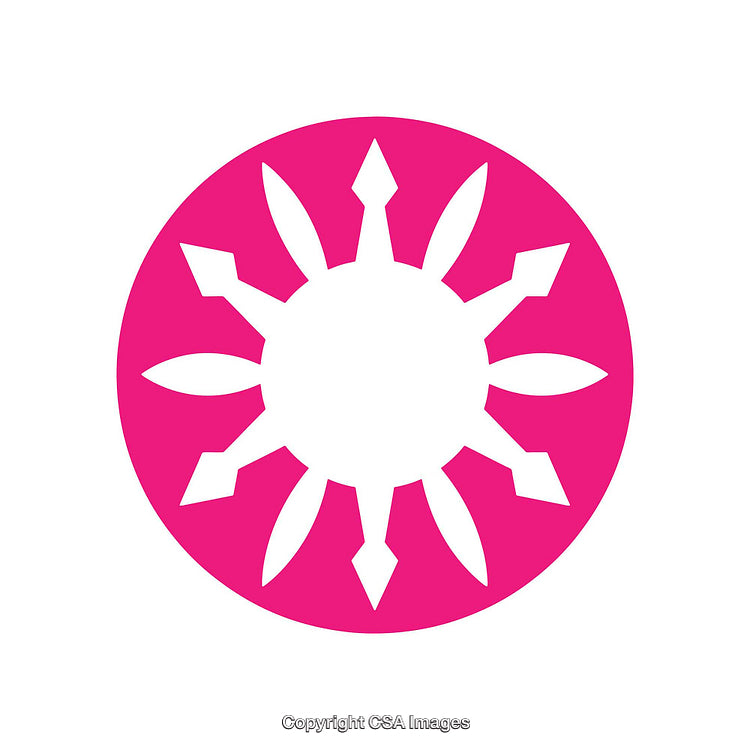 Pink Geometric Sun Icon with Rays in a Circle Shape on White