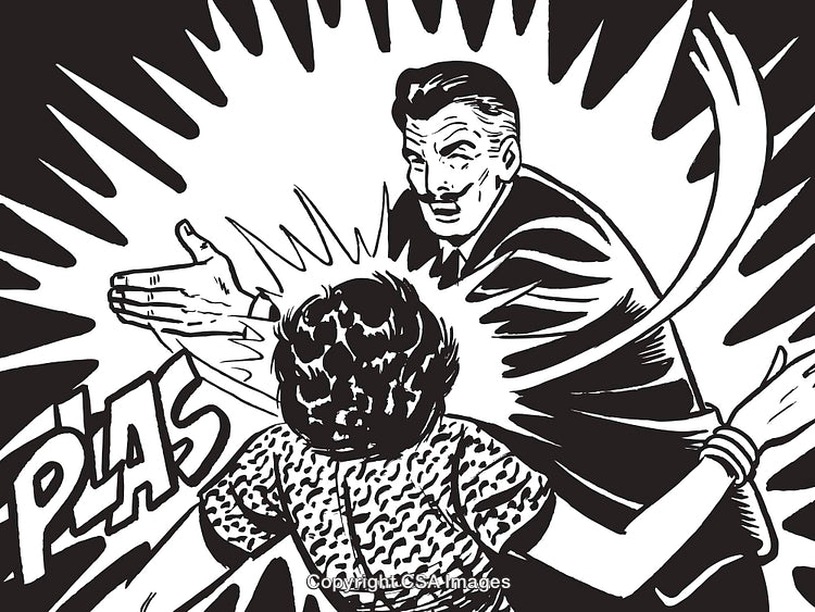 Vintage Comic Art Depicting Dramatic Moment in Bold Black and White Style