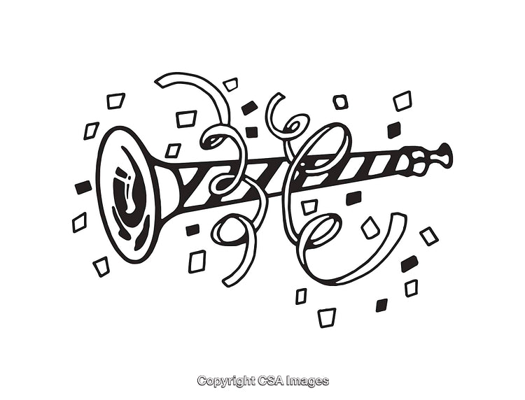 Black and White Party Horn with Festive Decorations Illustration