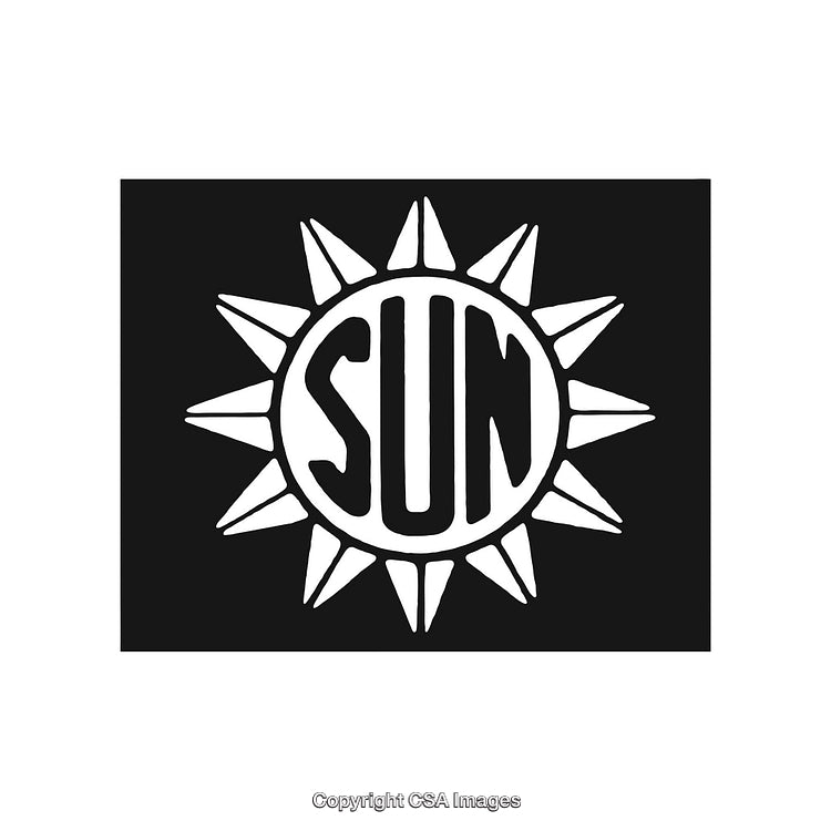 Stylized Sun Design with Bold Lettering in Black and White Theme