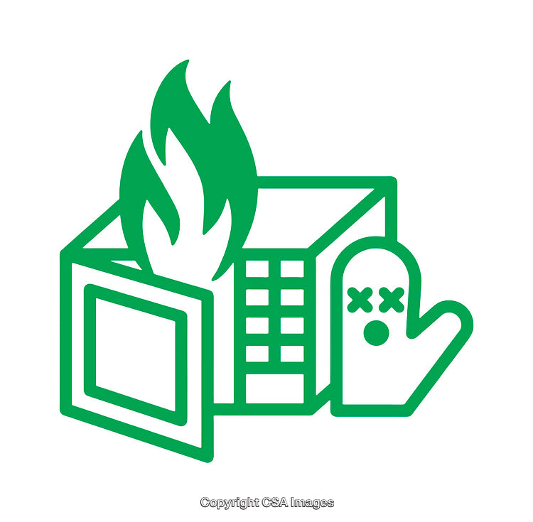 Green Icon Depicting a House on Fire with Oven Mitt