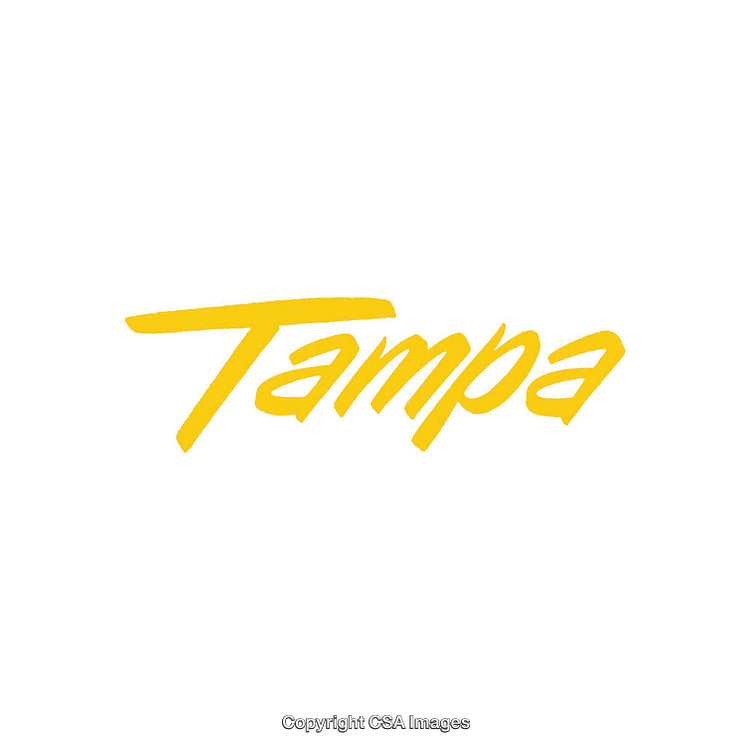 Stylized Golden Tampa Text on White Background with Bold Font