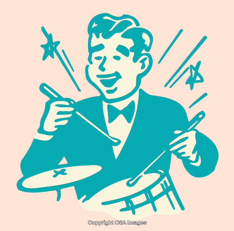Retro Style Art of Drummer with Enthusiastic Expression