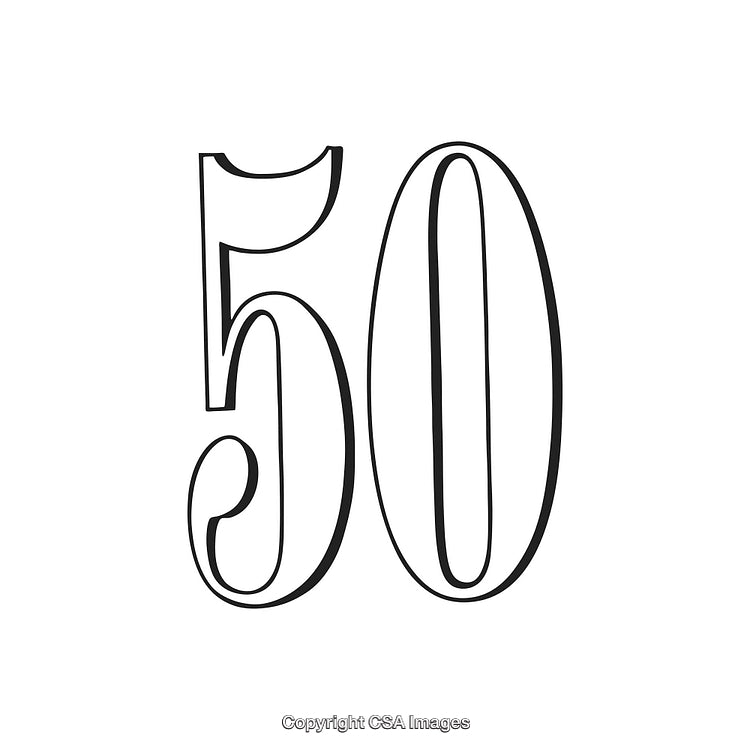 Number Fifty in Bold Stylized Black Line Art on White Background