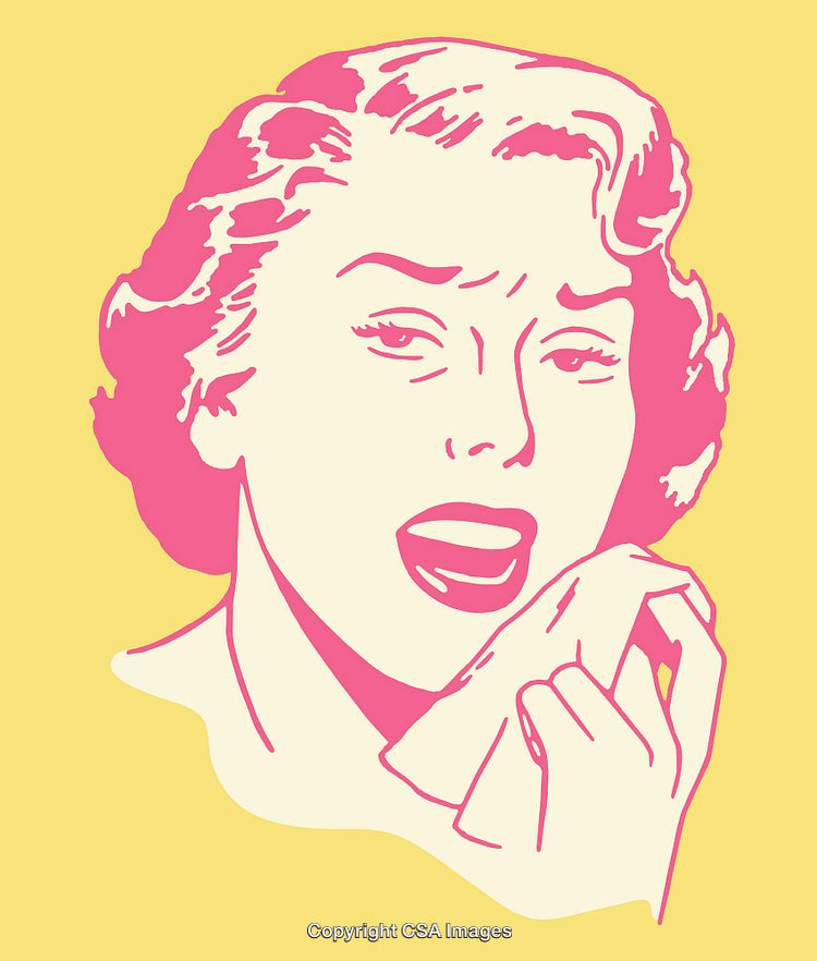 Retro Style Illustration of a Woman Sneezing with Bold Colors