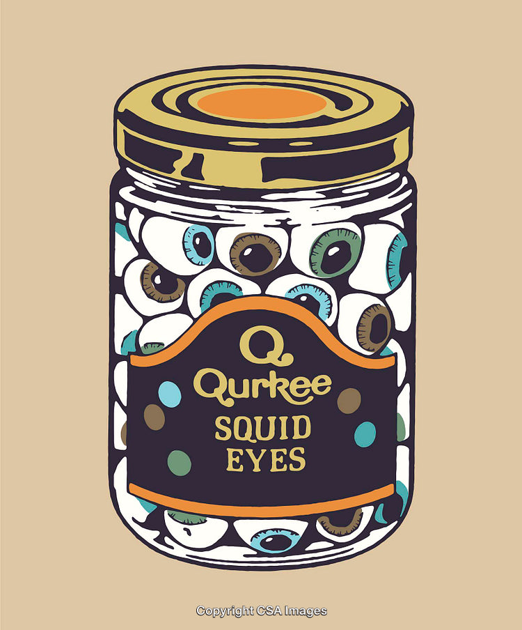 Colorful Line Art Illustration of Jar Containing Squid Eyes