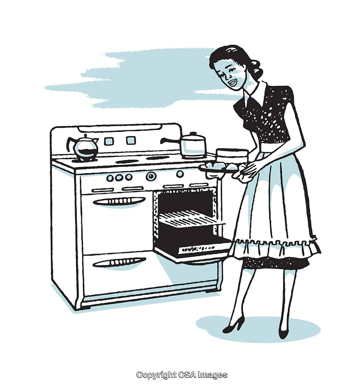 Vintage Style Illustration of a Woman Cooking at a Stove