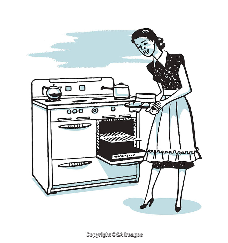 Vintage Style Illustration of a Woman Cooking at a Stove