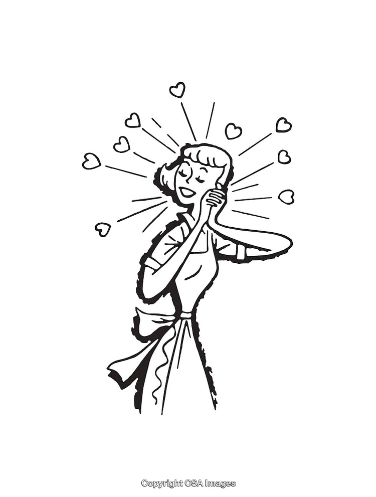 Woman in Vintage Style Expressing Love with Decorative Hearts