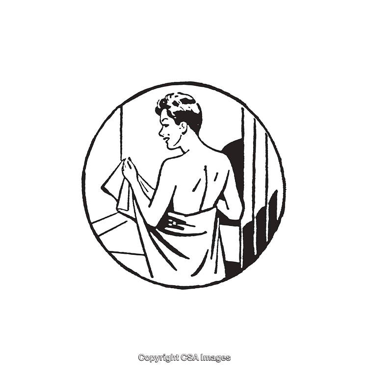 Classic Black And White Illustration of Man Toweling After Bath