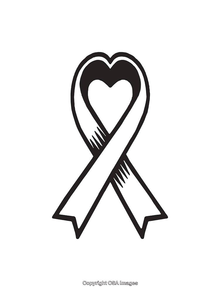 Black and White Heart Ribbon Icon Symbolizing Awareness and Support