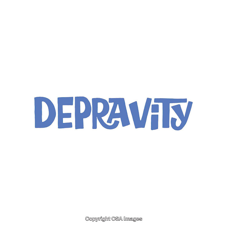 Stylized Blue Text Depicting the Word 'Depravity' in Playful Font