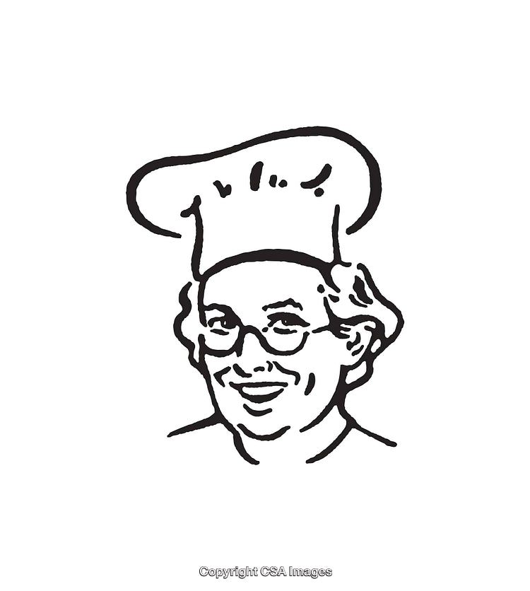 Black and White Line Illustration of a Smiling Chef Wearing a Hat