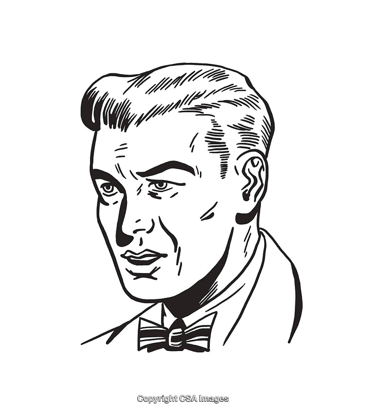 Retro Styled Black and White Illustration of a Man in Formal Attire